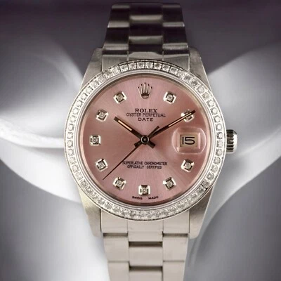 Rolex Date 34 mm Damas 1 quilate Rosa Diamante Dial Acero Reloj Oyster 15000 Foto 1 de 4