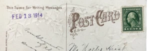 Tarjeta postal de Navidad en relieve P01A: sello Washington #405 sin cancelación de 1¢ 1912 - Imagen 1 de 3