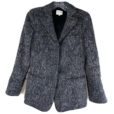 Blazer Armani Collezioni Talla 6 Tweed Lentejuelas Negro Blanco Gris Mezcla Lana Foto 1 de 4