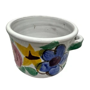 Rustic Hand-Painted Pottery Bowl by Pam Mark Floral Terracotta Signed Studio Art - Picture 1 of 9