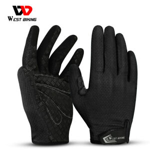 WEST BIKING Cycling Full Finger Gloves Touch Screen Sports Gloves Black Size L