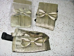 LOT OF 3 MENS L&M FASHIONS GOLD LAME FORMAL CUMMERBUND-BOWTIE - ONE SIZE-28-48 - Picture 1 of 5