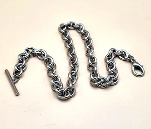 Heavy Link Pocket Watch Fob Chain Silver Tone 17 1/4" Long - Picture 1 of 9