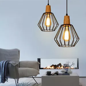 Room Lamp Bar Wood Ceiling Light Black Chandelier Lighting Kitchen Pendant Light - Picture 1 of 11