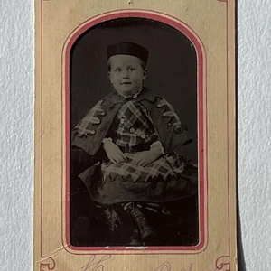 Antique Tintype Photograph Adorable Little Boy Plaid Dress ID Harry Cook - Picture 1 of 10