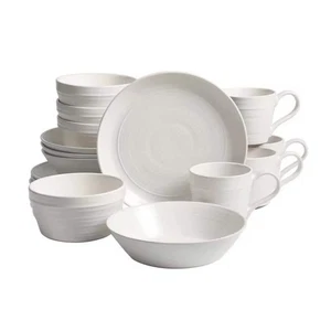 Milbrook 16-pieces Round Stoneware Dinnerware Set in White - Picture 1 of 6