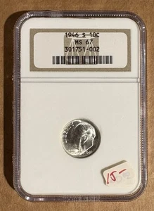 1946-S ROOSEVELT DIME NGC MS67 - Picture 1 of 2
