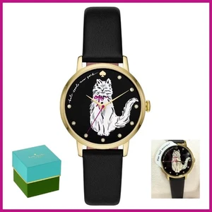 KATE SPADE WHISKERS CAT METRO LEATHER STRAP WATCH KSW1844 W/ GIFT BOX NWT $198 - Picture 1 of 7