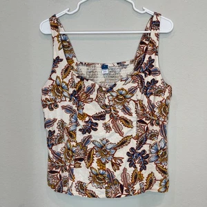 Old Navy Linen Floral Tank Top Women's L Smocked Back Pullover Casual Boho - Picture 1 of 9