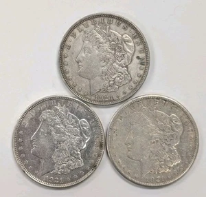 1921 P,D,&S (lot of 3) $1 Morgan Silver Dollars  Nice Lot of Coins ~ #2179 - Picture 1 of 2