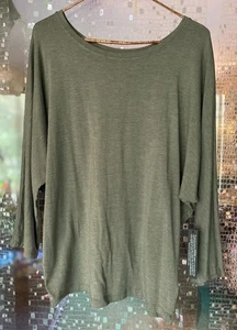 Top Tahari donna grande verde pipistrello maniche 3/4 girocollo morbido nuovo con etichetta - Foto 1 di 12