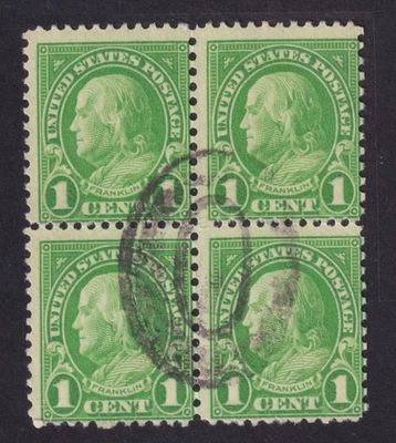 US 632 1c x 4 yl grn USED VF FRANKLIN BLOCK OF 4 FROM 1927 - EBB1P03 #6 - Image 1 of 2