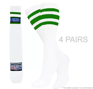 4 PAIRS GREEN STRIPED TUBE SOCKS 22 INCHES OLD SCHOOL LONG SOCKS COTTON - Picture 1 of 4