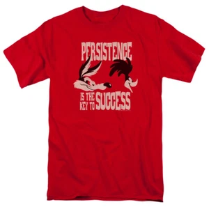 Looney Tunes Persistence T Shirt Mens Licensed Cartoon Coyote Road Runner Red - Picture 1 of 2