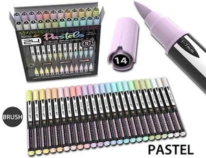 24 Flexible Brush Tip Acrylic Paint Pens Markers Set 1-7mm(PASTEL) - Picture 1 of 9
