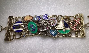 Betsey Johnson Crystal Skull Sailboat Sailor Striped Bracelet Costume Jewelry - Picture 1 of 4