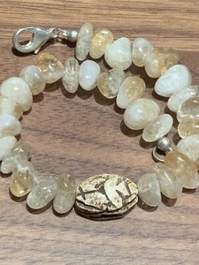 citrine Vintage scarab 8 1/2 inch bracelet Old beads restrung - Picture 1 of 6