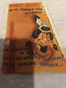 Honest Injun Birthday Vintage Greeting Card 5-BH-4331 Litho USA S P C - Picture 1 of 4