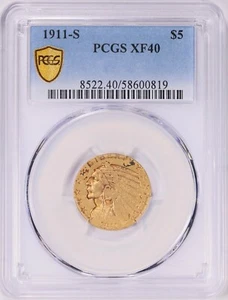 1911-S INDIAN HEAD $5 HALF EAGLE GOLD PCGS XF40 - Picture 1 of 3