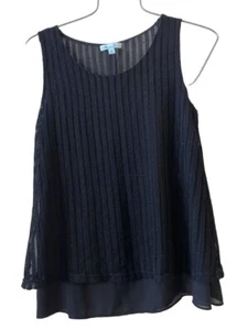 Anthropologie She + Sky M Womens Tank Top Blouse Mesh Black Chiffon Trim - Picture 1 of 7
