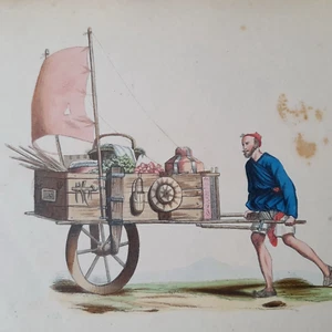 CHINE MARCHAND CHINOIS  ASIE  COSTUME GRAVURE COULEURS 1843 G61 - Imagen 1 de 1