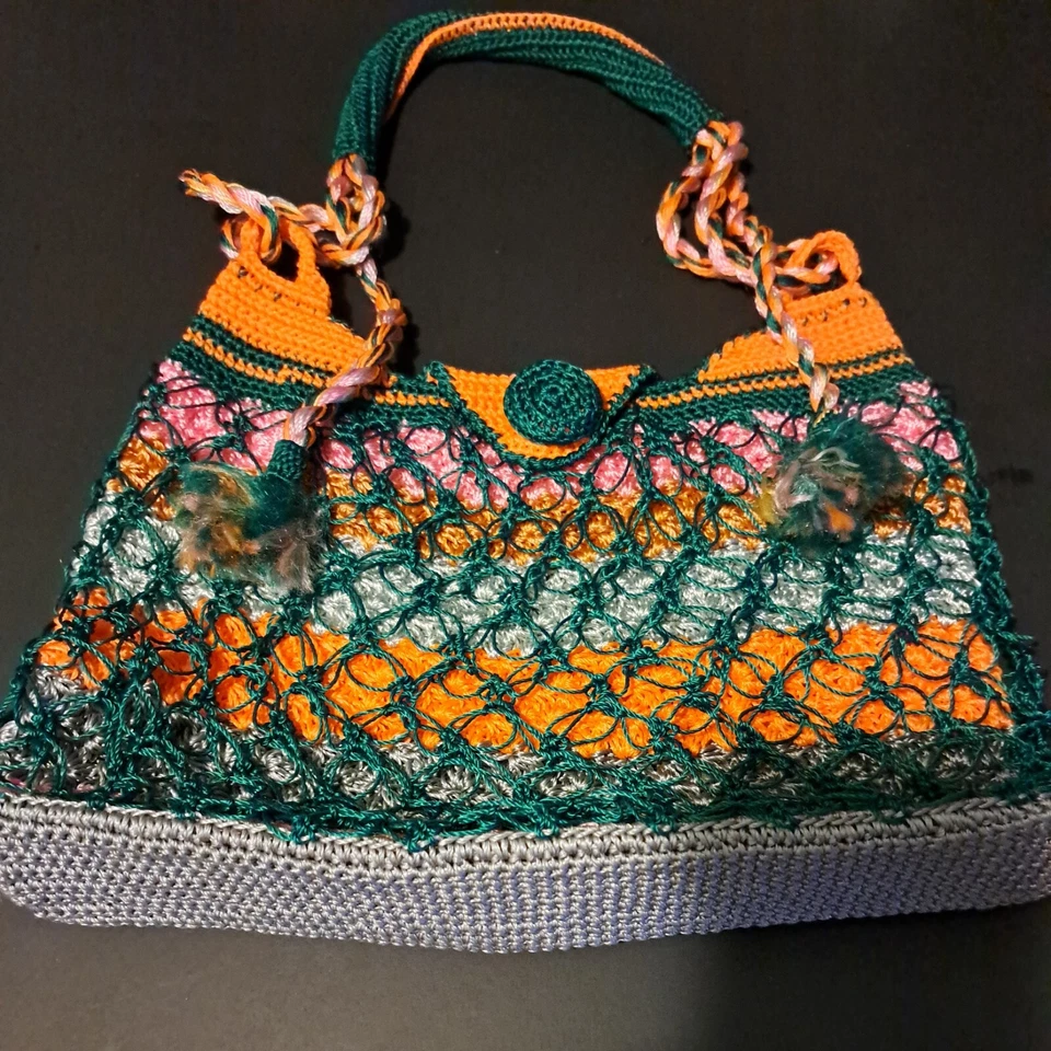  Bolso Cartera Malla Ganchillo Borla CORDÓN 9" HECHO A MANO Foto 1 de 4