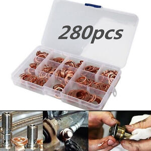 280pcs Sump Plug Banjo Bolt Tap Box Assorted Solid Crush Copper Washer 12 Sizes