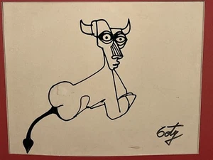 Original Abstract 1940’s Pen And Ink Artist Goty  “Bull” OOAK Mid Century Modern - Picture 1 of 9