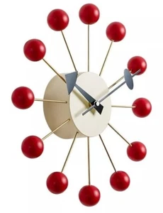Nautical George Nelson Ball Clock Red Gold Mid Century Modern MCM Design Décor - Picture 1 of 5
