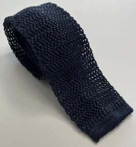 Van Laack Silk Linen Knit Neck Tie Blue Square End Trunk  58" x 2.38"