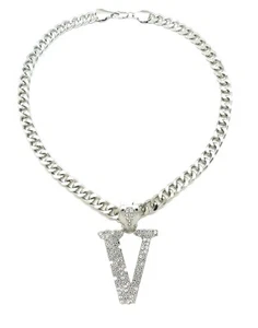 Iced Hip Hop Lil Uzi Vert V Pendant 10mm 18" Cuban Link Chain White Gold Plated - Picture 1 of 5