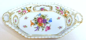 Beautiful Vtg Andrea by Sadek Porcelain Multi Color Dresden Flowers Style Tray - Picture 1 of 5