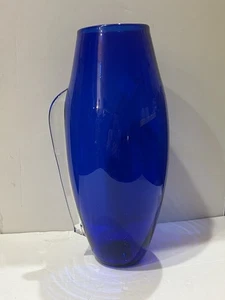 VINTAGE BLENKO ART GLASS COBALT BLUE WITH OUTER FIN VASE 15.25” TALL - Picture 1 of 7