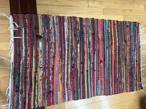 Handgewebter Chindi Flickenteppich - Mehrfarbig Gestreift Boho Baumwolle - 36” x 60” - Bild 1 von 7