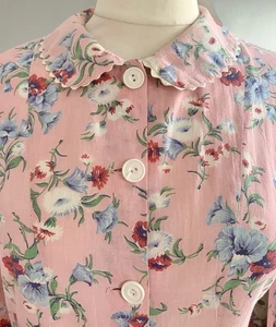 LOVELY 30s 40s PINK FLORAL COTTON VINTAGE JACKET TOP - VGC (12-14?) - Picture 1 of 11