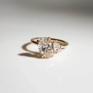 1.50Ct Oval Cut Moissanite Two Stone Anniversary Ring In Solid 14K Yellow Gold - Picture 1 of 8