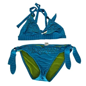 Vintage Y2K Mossimo Womens Sz S Bikini Swimsuit set Bright Blue Lime Green - Picture 1 of 5