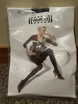 Medias Wolford ELENA Cobalto/Negro Nuevas en Paquete Grandes 14431 Foto 1 de 3