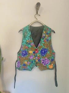 Vintage Beaded Floral Vest Large Globe Trotter Suit Embroidered Ornate Waistcoa - Picture 1 of 12