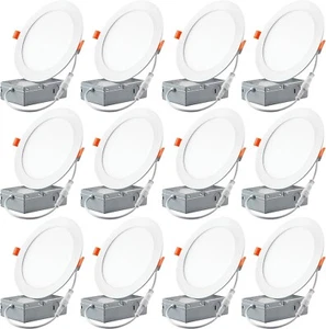 12 Pack 5/6" LED Ultra Thin Lights Ceiling Light Fixture w/JBox Recessed 6500K - Picture 1 of 5