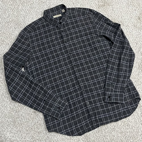 Camicia Burberry Brit grande slim nera manica lunga abbottonata nuova a quadretti