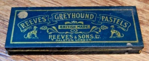 Vintage Reeves Greyhound Pastels Ad Litho Tin Box Art Old Tin - RARE - Picture 1 of 8