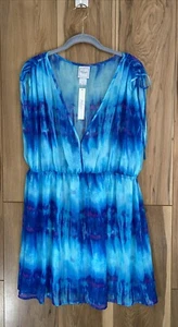 Palisades Beach Club Swimsuit Cover-Up XL Blue Purple V-Neck Sheer Chiffon Light - Picture 1 of 7