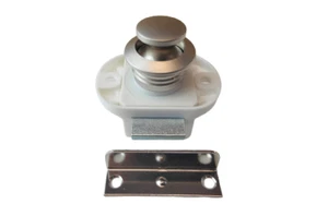 Small Push Button Lock Latch Kit for Campervan - Nickel Finish, Suits 15mm Board - Picture 1 of 12