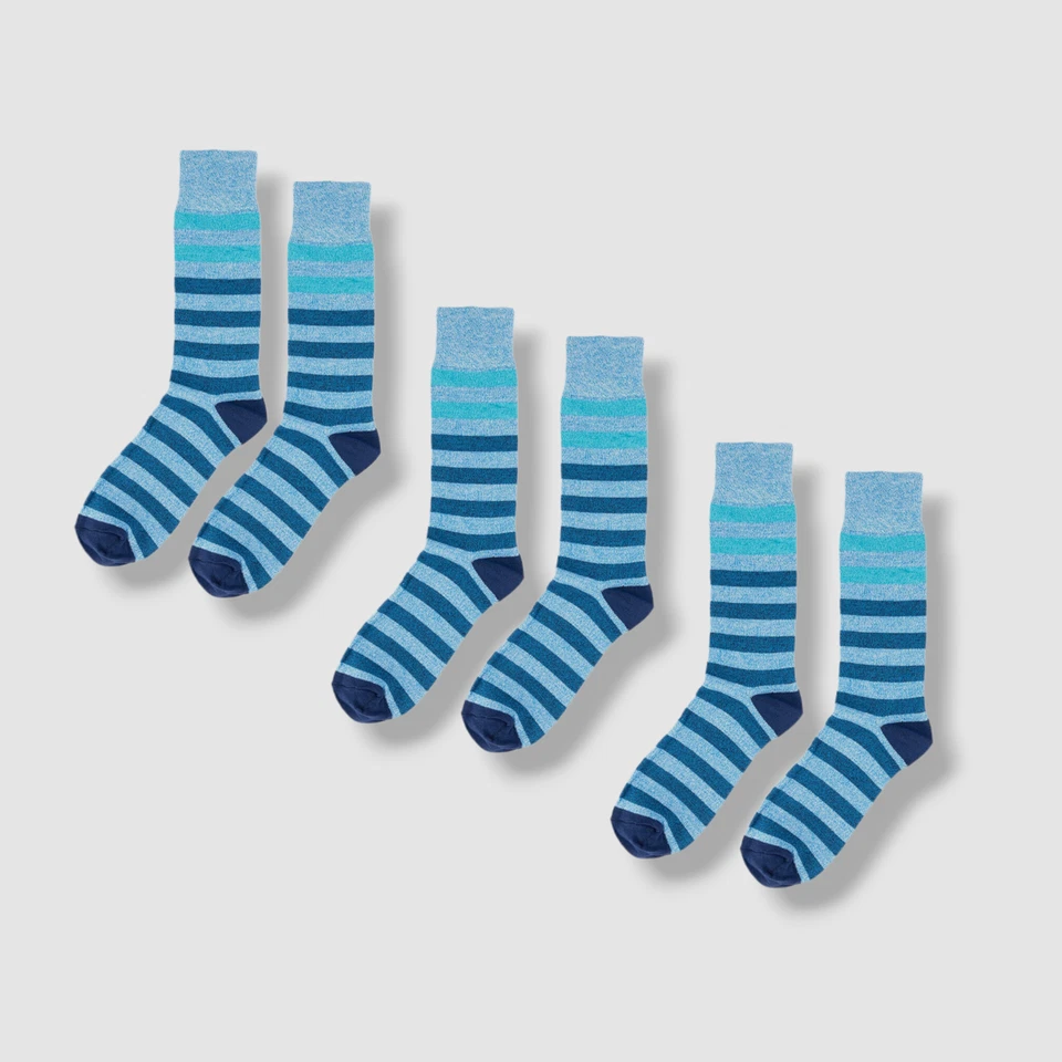 Perry Ellis Portfolio Blue Striped Crew Dress Socks Size 7-12