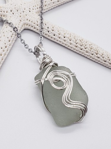 OFF WHITE Collana con ciondolo in vero filo di vetro marino bianco sporco grigio originale