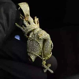 7CT Round Lab Created Diamond Men's Pendant 14k Yellow Gold Finish - Picture 1 of 4