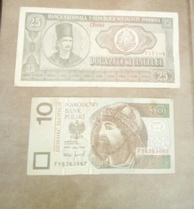 10 Zlotych (1994) & 25 Lei (1966) Two Europe Banknotes VF Paper Money - Picture 1 of 2