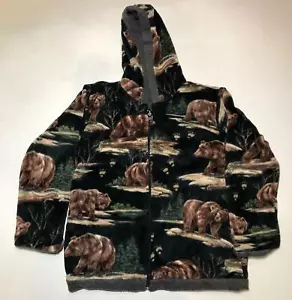 Zoofleece Bear Grizzly Brown Bears Children Kids Black Hooded Fleece Jacket - Picture 1 of 3