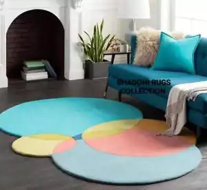 Multi Color Oval Shape 100% Woolen Hand Tufted Carpet Area Rug For Living Room - Picture 1 of 12